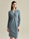 COMOBOCA 100% Cashmere Women's Knit V-Neck Midi Dress