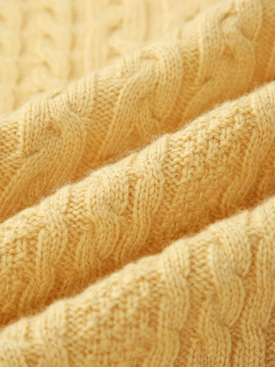 COMOBOCA 100% Wool Kid's Cable Knit Turtleneck Zip Up Cardigan