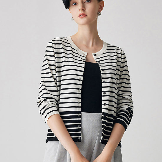 COMOBOCA Women's Striped Button-Up Cardigan