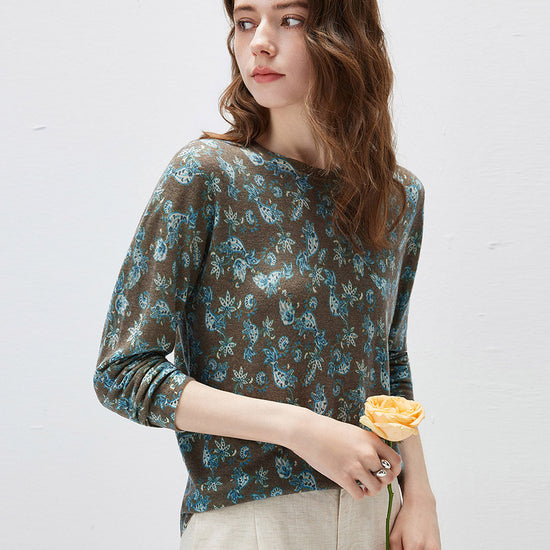 COMOBOCA Women's Paisley Floral Print Knit Sweater