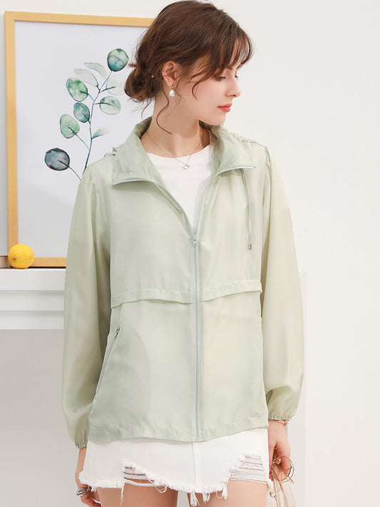 COMOBOCA One size Light Green 100% Mulberry Silk Women's Zip Up Hooded Jacket