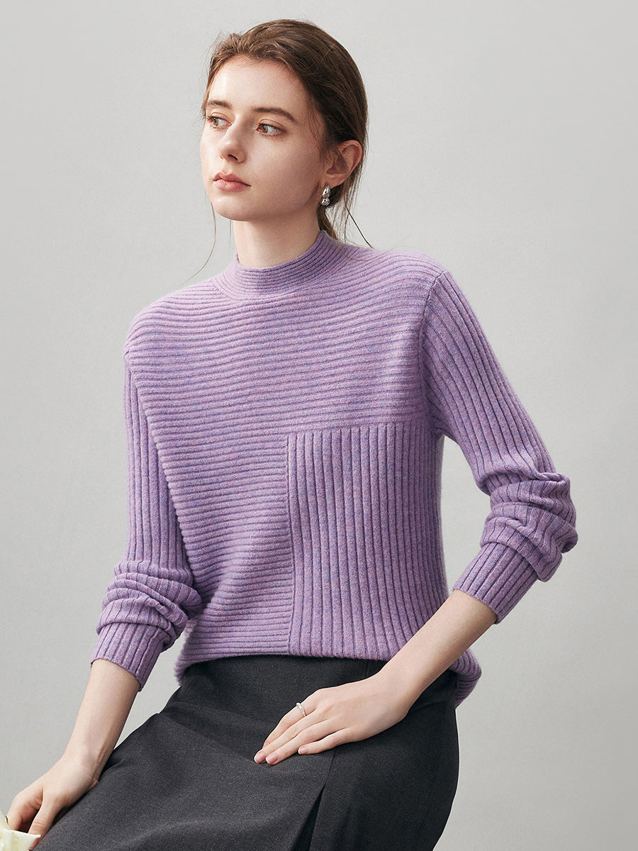 COMOBOCA 100% Cashmere Women's Asymmetric Ribbed Mock Neck Sweater