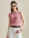 COMOBOCA Pink 100% Cashmere Women's Textured Knit Sweater Vest