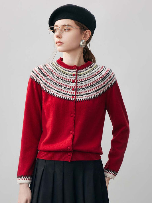 COMOBOCA 100% Cashmere Women's Fair Isle Button Front Cardigan