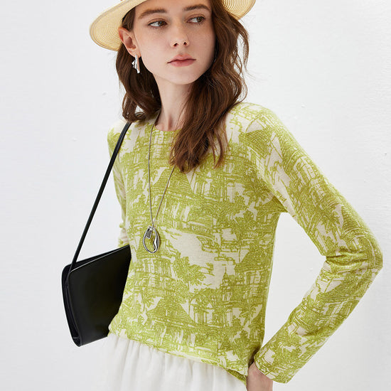 COMOBOCA Women's Cityscape Print Knit Sweater