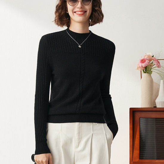 COMOBOCA 100% Cashmere Women's Mock Neck Cable Knit Sweater