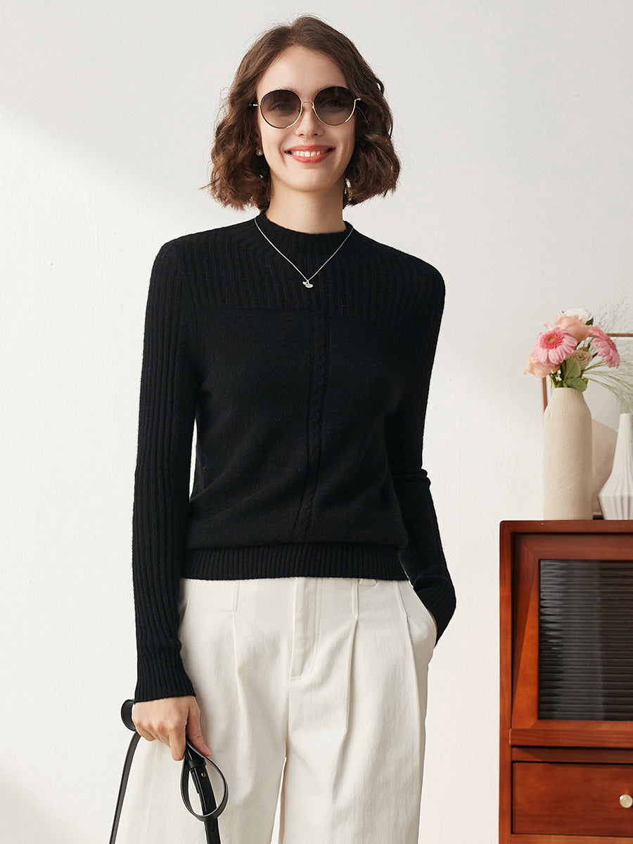 COMOBOCA 100% Cashmere Women's Mock Neck Cable Knit Sweater