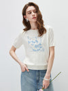 COMOBOCA Women's Floral Embroidered Ribbed Knit T-Shirt