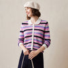 COMOBOCA 100% Cashmere Striped Knit Cardigan with Contrast Collar