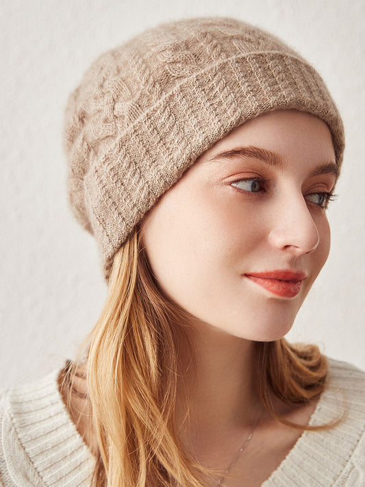 COMOBOCA 100% Cashmere Stylish Cable Knit Beanie