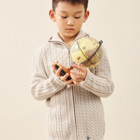 COMOBOCA 100% Wool Kid's Cable Knit Turtleneck Zip Up Cardigan