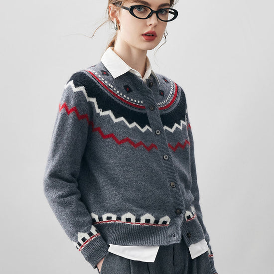 COMOBOCA 100% Cashmere Women's Fair Isle Button Down Cardigan