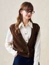 COMOBOCA Coffee 100% Wool Women's Cable Knit Button-Front Vest