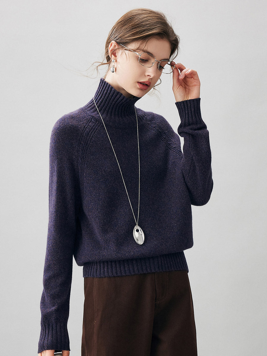 COMOBOCA 100% Cashmere Women's Ribbed Turtleneck Sweater