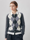 COMOBOCA Charcoal 100% Cashmere Women's Argyle Pattern Cardigan
