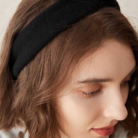 COMOBOCA Black 100% Cashmere Cozy Knitted Twist Headband