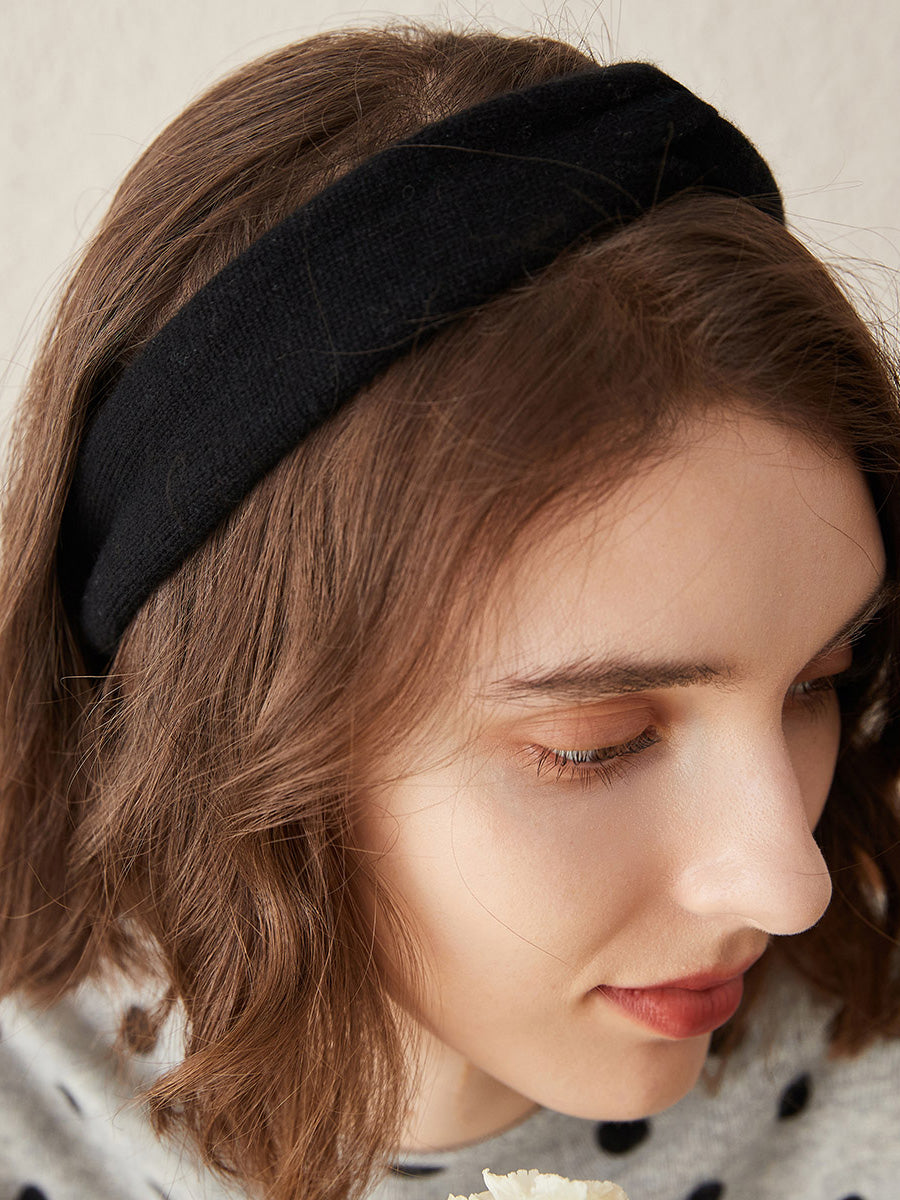 COMOBOCA Black 100% Cashmere Cozy Knitted Twist Headband