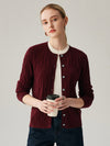 COMOBOCA Deep Red 100% Cashmere Women's Cable Knit Button Front Cardigan