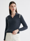 COMOBOCA 100% Cashmere Women's Cable Knit Polo Neck Sweater