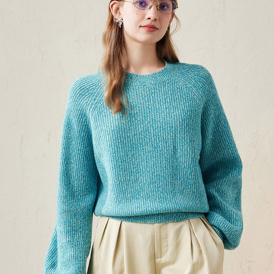 COMOBOCA Turquoise 100% Wool Women's Knit Pullover Sweater