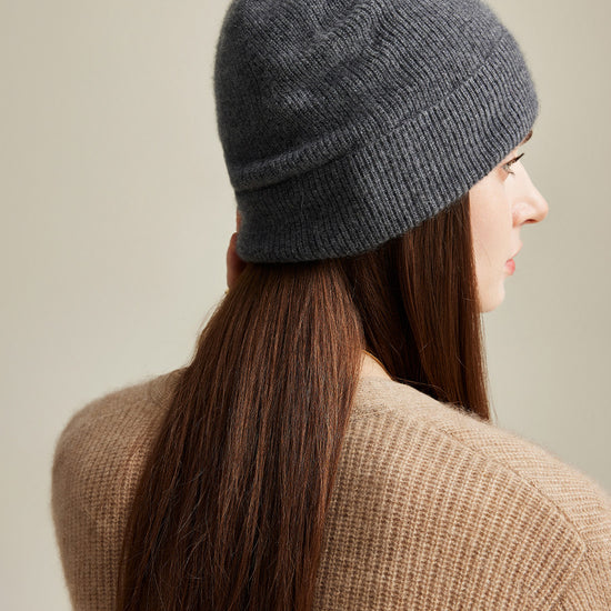 COMOBOCA 100% Cashmere Women's Ribbed Knit Beanie