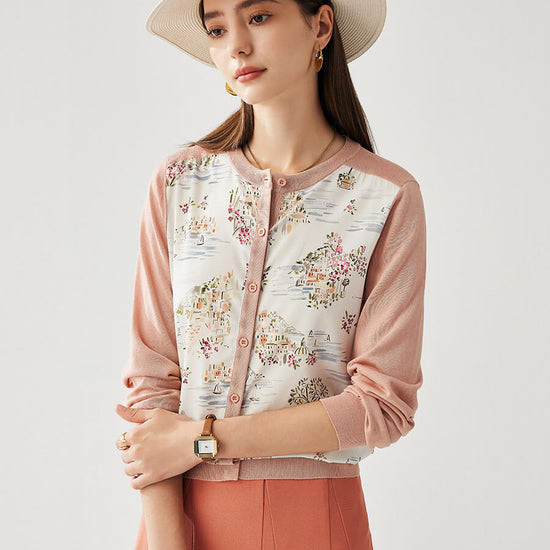 COMOBOCA Pink Women's Floral Ribbed Button-Up Cardigan