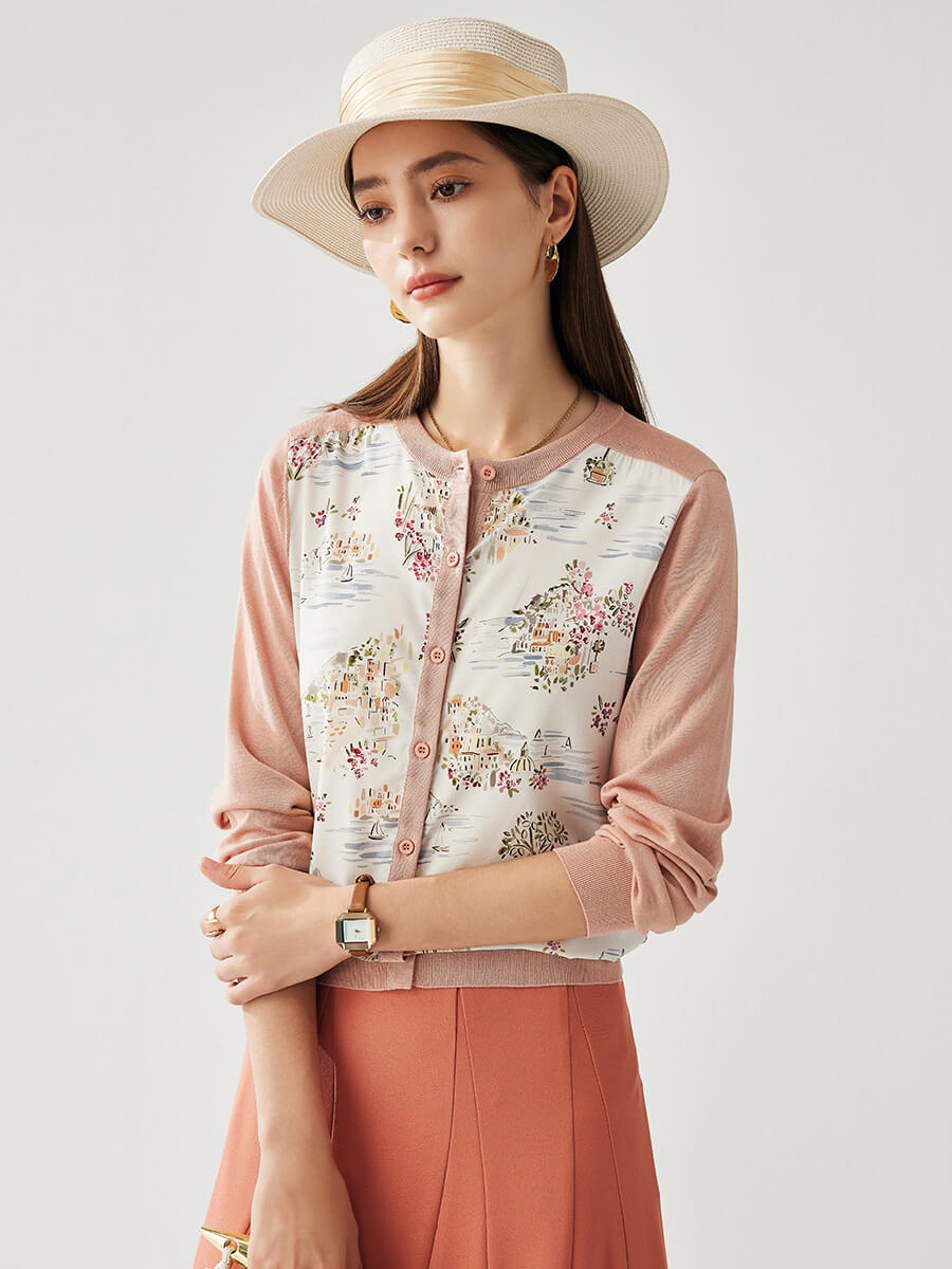 COMOBOCA Pink Women's Floral Ribbed Button-Up Cardigan