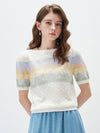 COMOBOCA Women's Rainbow Floral Semi Sheer Knit T-Shirt