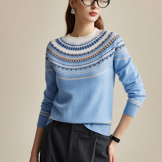 COMOBOCA 100% Wool Women's Fair Isle Sweater