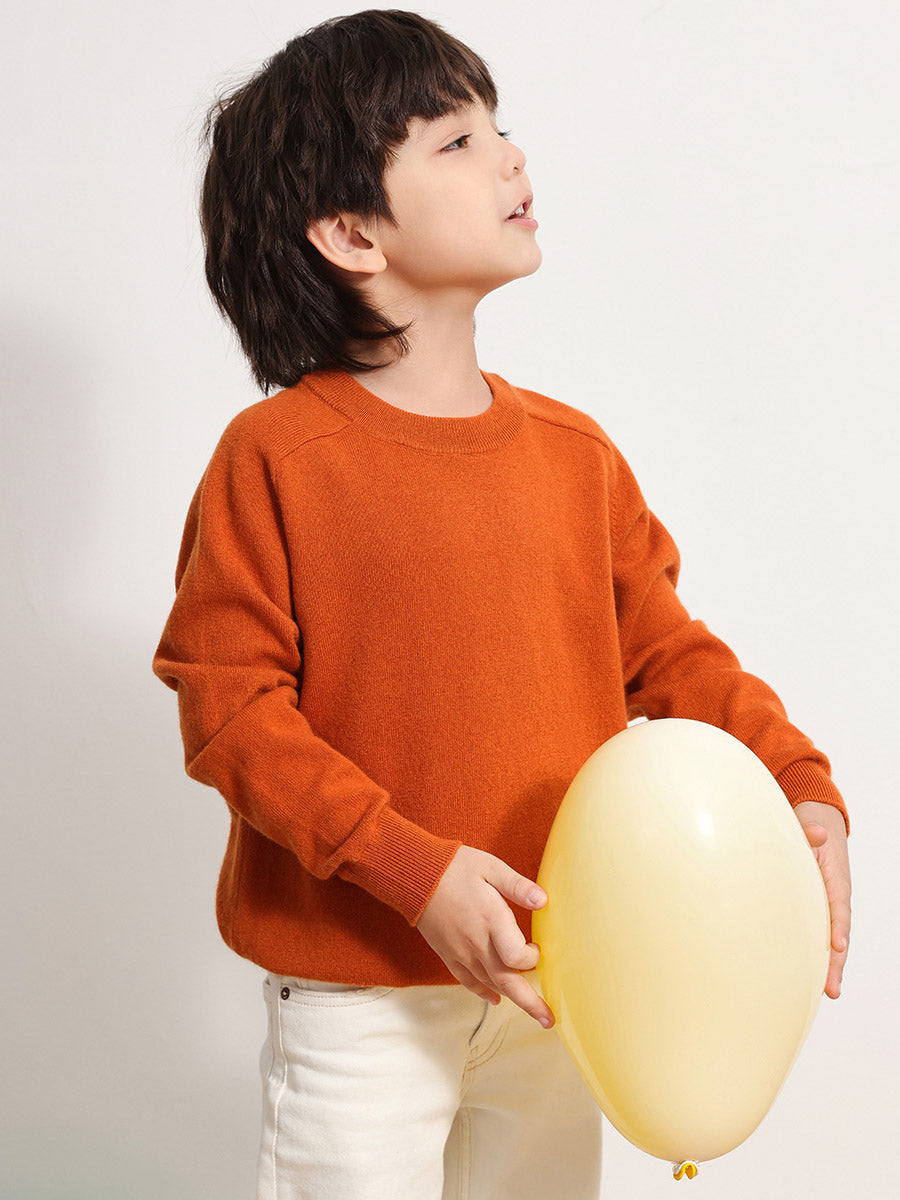 COMOBOCA ORANGE 100% Wool Kids' Round Neck Plain 100% Sweater
