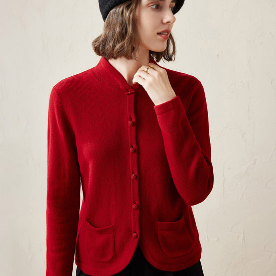 COMOBOCA 100% Cashmere Women's Cardigan with Mandarin Collar
