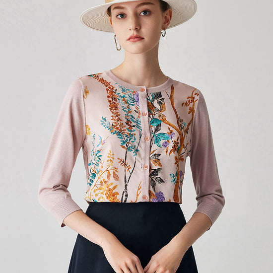 COMOBOCA Women's Floral Patterned Button-Down Cardigan