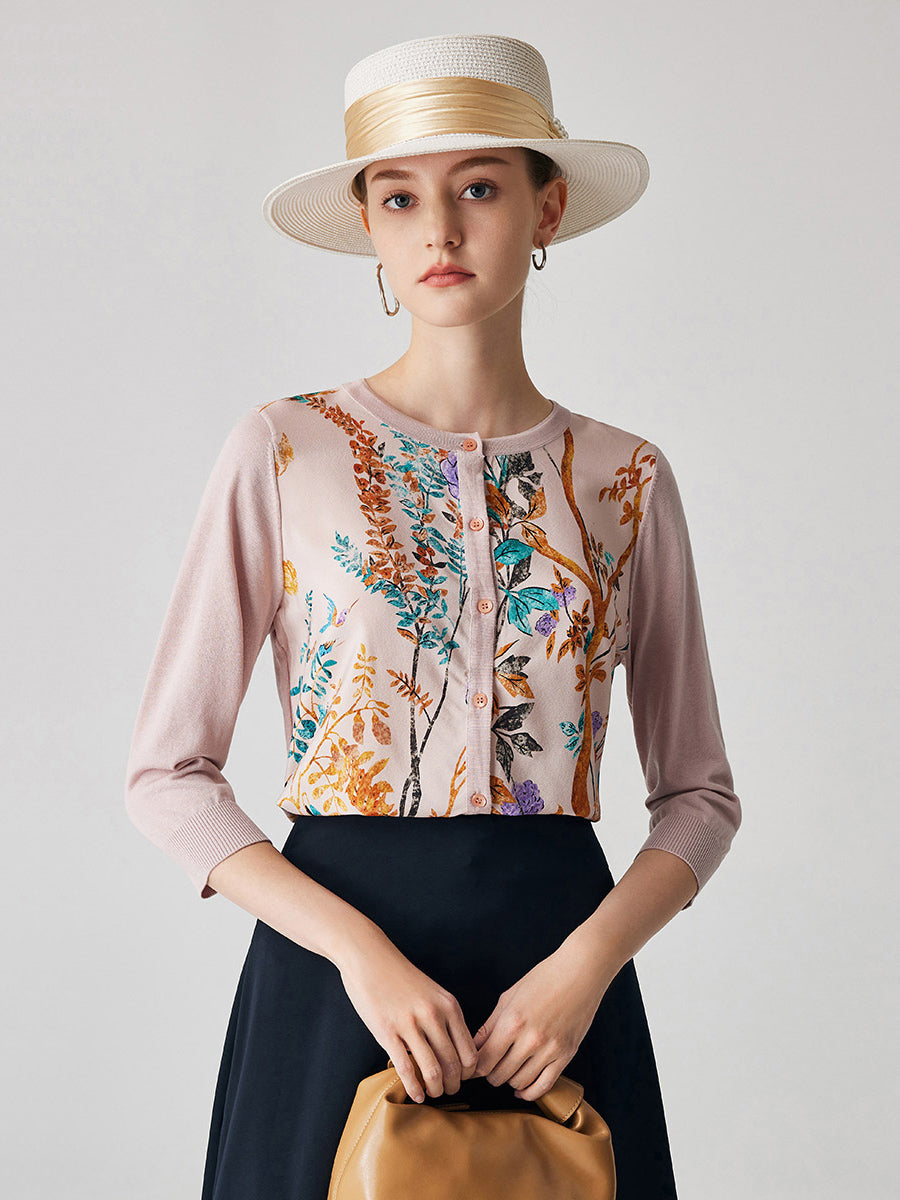 COMOBOCA Women's Floral Patterned Button-Down Cardigan