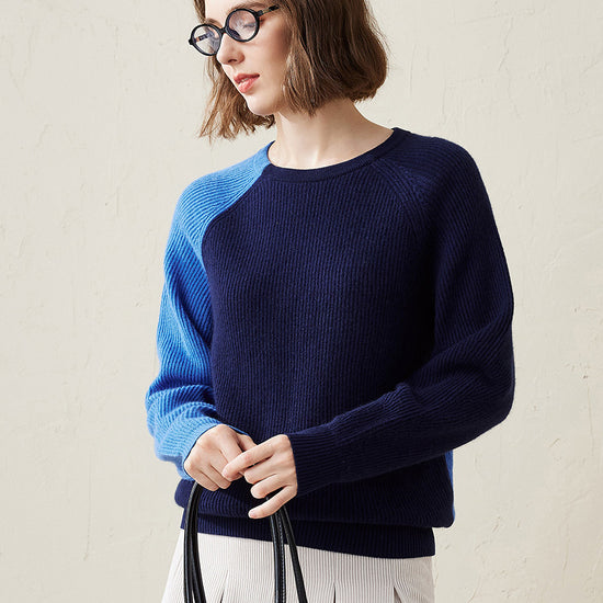 COMOBOCA 100% Cashmere Women's Color Block Knit Sweater