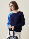 COMOBOCA 100% Cashmere Women's Color Block Knit Sweater