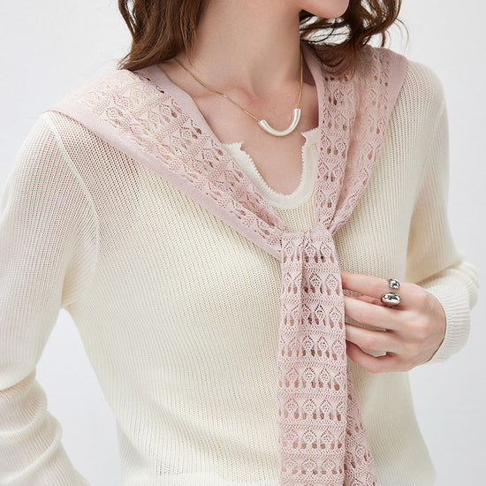 COMOBOCA Women's Tie-Front Lace Knit Shawl