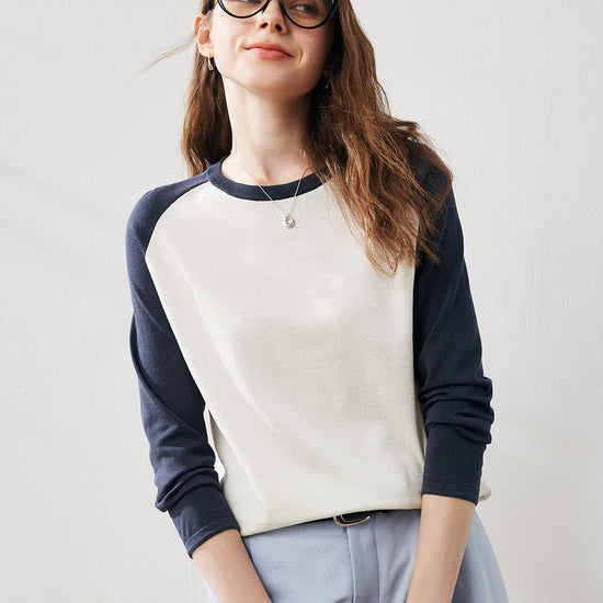 COMOBOCA Women's Colorblock Raglan Round Neck Sweater