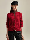 COMOBOCA Red 100% Cashmere Women's Cable Knit Cardigan