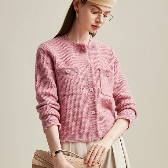 COMOBOCA 100% Cashmere Women's Knit Cardigan with Front Pockets