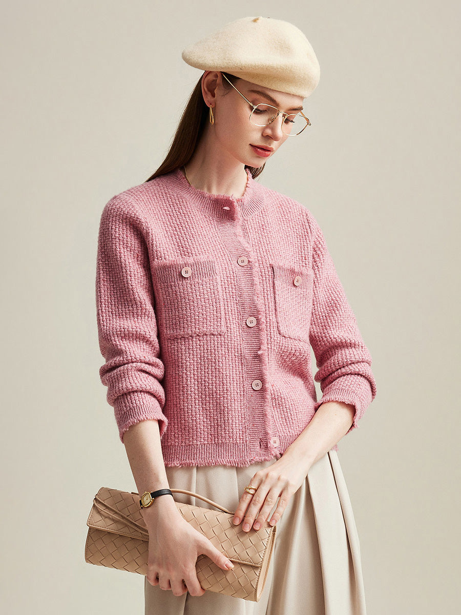 COMOBOCA 100% Cashmere Women's Knit Cardigan with Front Pockets