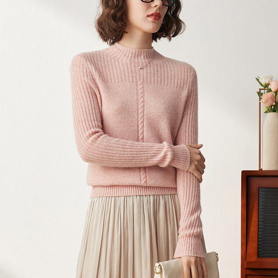 COMOBOCA 100% Cashmere Women's Mock Neck Cable Knit Sweater