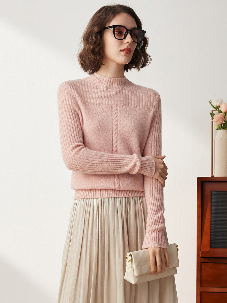 COMOBOCA 100% Cashmere Women's Mock Neck Cable Knit Sweater