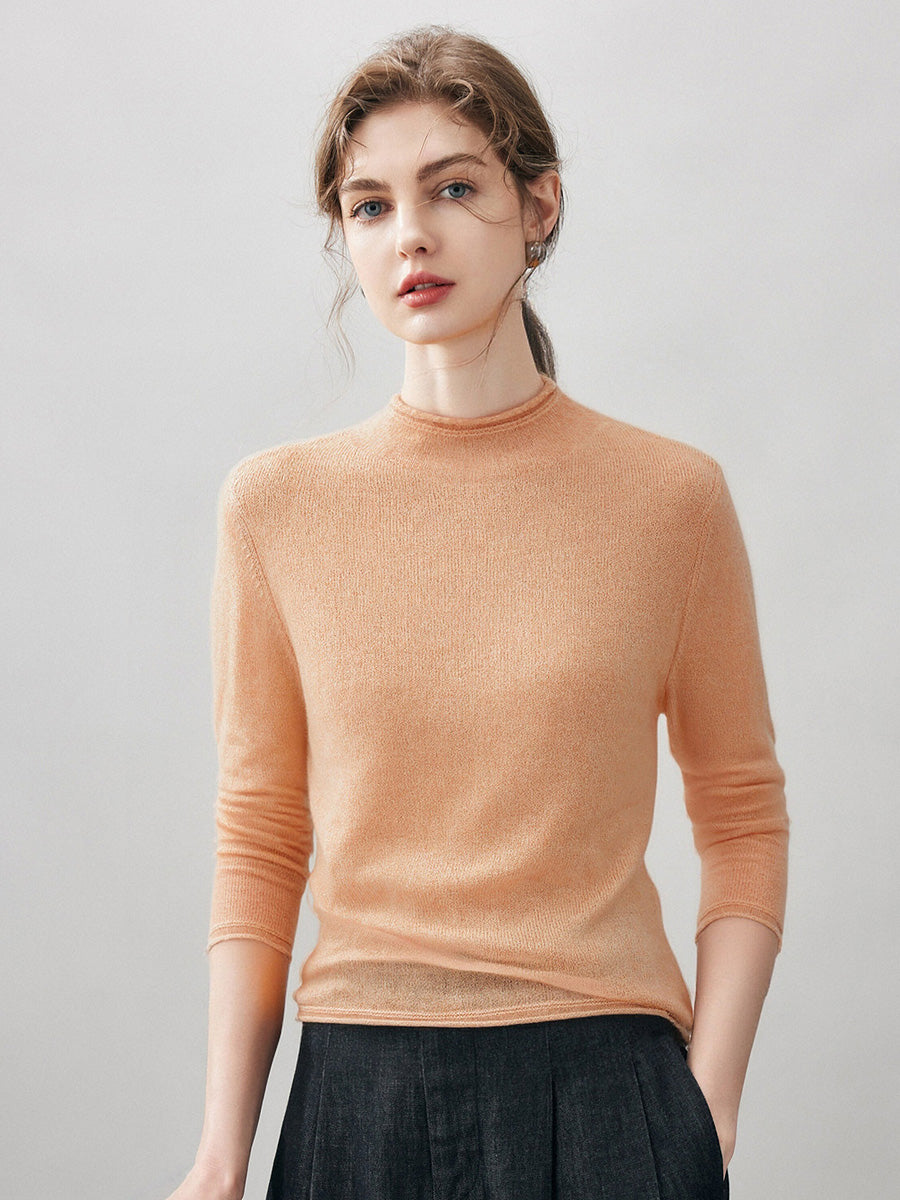 COMOBOCA CAMEL PINK 100% Cashmere Women's Round Neck Knit sweater