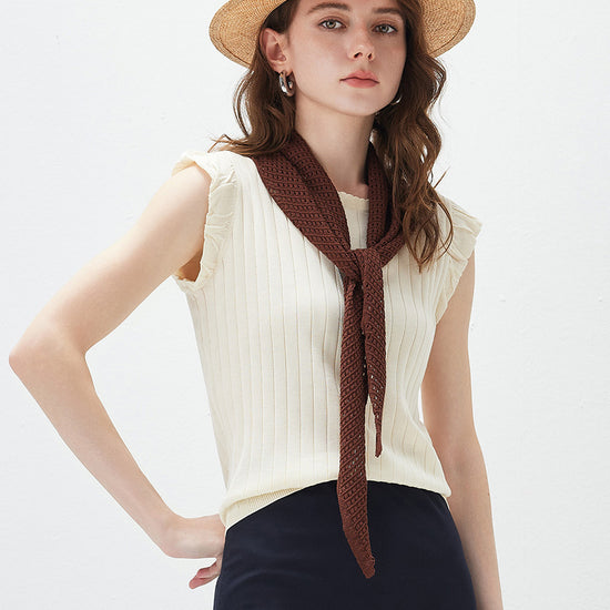 COMOBOCA Women's Ruffled Cap Sleeve Ribbed Knit Blouse