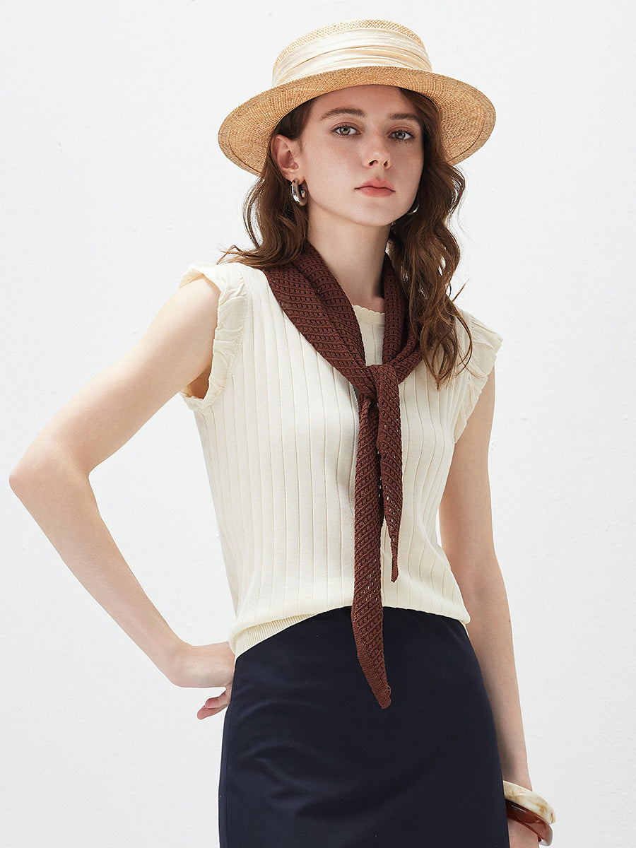 COMOBOCA Women's Ruffled Cap Sleeve Ribbed Knit Blouse