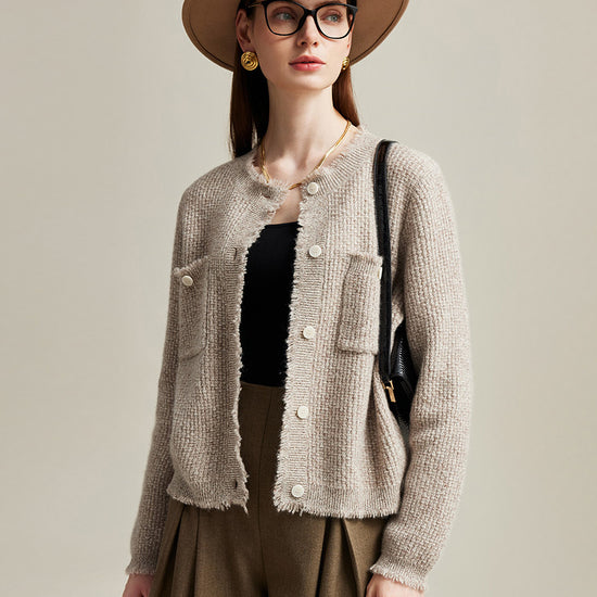 COMOBOCA 100% Cashmere Women's Knit Cardigan with Front Pockets