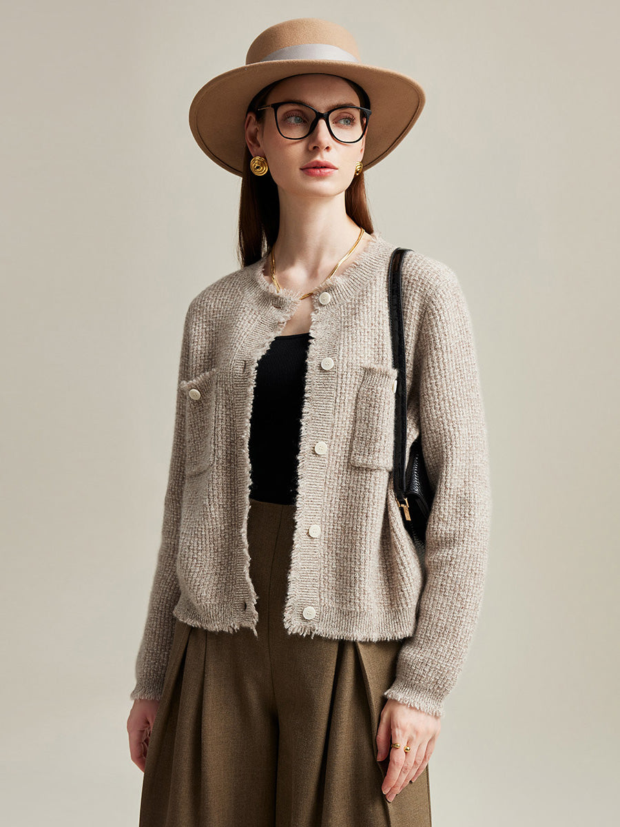 COMOBOCA 100% Cashmere Women's Knit Cardigan with Front Pockets