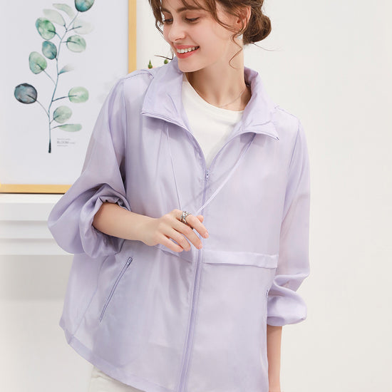 COMOBOCA 100% Mulberry Silk Women's Zip Up Hooded Jacket