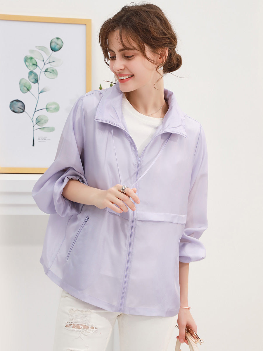 COMOBOCA 100% Mulberry Silk Women's Zip Up Hooded Jacket