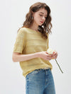 COMOBOCA Women's Openwork Mesh Knit T-Shirt